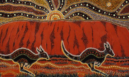 Aboriginal painting of Uluru